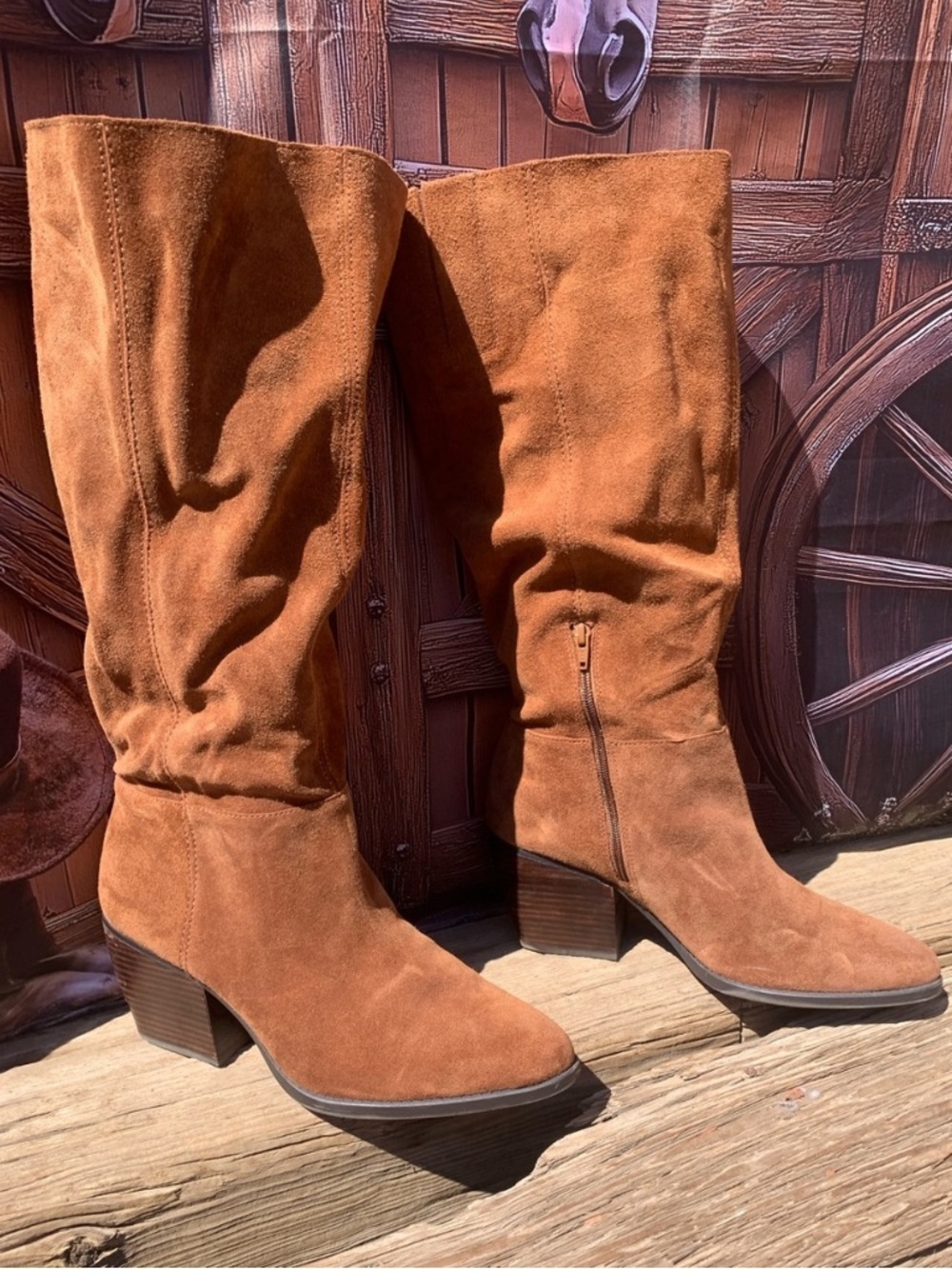 Brown Suede Cowgirl Boots by Naturalizer Wide Calf Slouchy Suede Leather